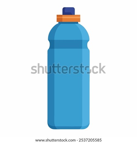 A simple and clean vector illustration of a blue sports water bottle. The bottle has a dark blue cap and an orange lid, perfect for creating health-conscious graphics.