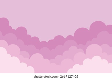 A simple and clean vector illustration of a bright pink sky with soft white clouds