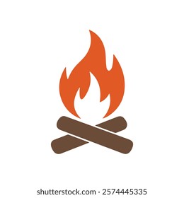 Simple and clean vector illustration of a campfire with burning flames and wooden logs. Perfect for camping, outdoor activities, and adventure-themed designs.