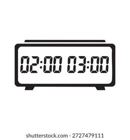 A simple and clean vector illustration of a digital clock displaying times 02:00 and 03:00, suitable for various design applications.