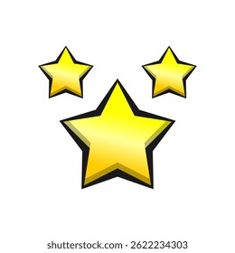 A simple and clean vector illustration featuring three yellow five-pointed stars with a distinct black outline