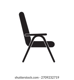 A simple and clean vector illustration of a folding chair The chair is depicted in black silhouette against a plain white background It can be used as an icon or 