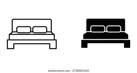 Ilustración vectorial sencilla y limpia de un dormitorio minimalista con una cama con cabecero y mesita de noche. Perfecto para Diseño web, App y medios impresos.