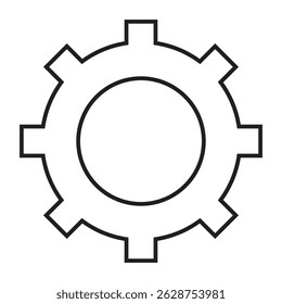 A simple, clean vector illustration of a single gear or cogwheel, representing mechanics, industry, technology, processes, and the interconnectedness of systems.