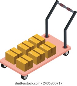 A simple and clean vector illustration of a warehouse cart filled with cardboard boxes.  This vector is ideal for e-commerce, logistics, and warehouse themed design projects.