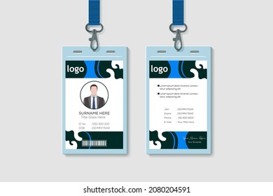 Simple and Clean Vertical Double-sided Blue Id Cards For Company Stuff. Flat Design Vector Illustration