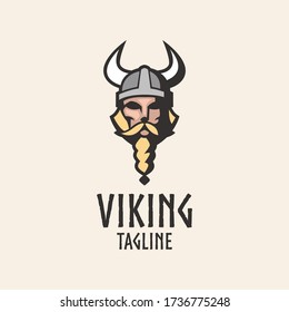 Simple and clean viking head mascot logo design template with isolated background