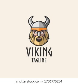 Simple and clean viking head mascot logo design template with isolated background