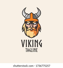 Simple and clean viking head mascot logo design template with isolated background