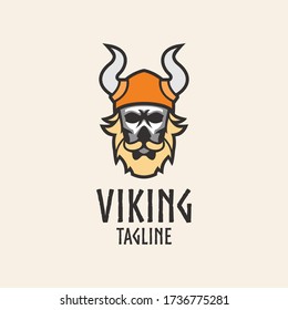 Simple and clean viking head mascot logo design template with isolated background