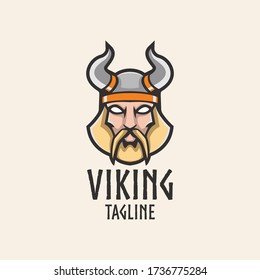 Simple and clean viking head mascot logo design template with isolated background
