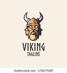 Simple and clean viking head mascot logo design template with isolated background
