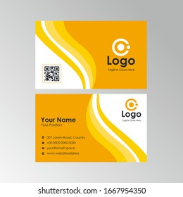 Tarjeta de presentación simple de onda limpia con diseño en color amarillo y naranja, plantilla de tarjeta de nombre profesional vectorial