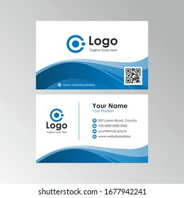 Simple clean wave business card with blue color design, professional name card template vector
