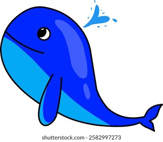 A simple and clean whale icon designed with smooth curves and minimalistic style. The whale is depicted in a side profile, showcasing its large body and iconic tail fin. The icon features a flat, vect