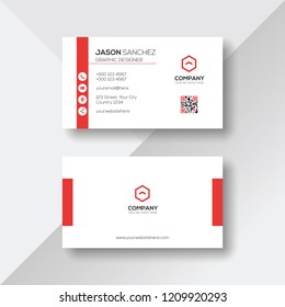 Simple and Clean White Business Card with Red Details