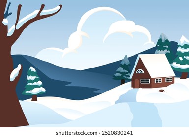 Simple clean winter scenery illustration