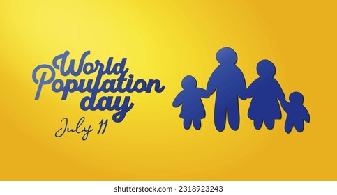 Simple Clean World Population Day Banner With Family Silhouette And Calligraphy Concept