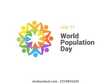 Simple Clean World Population Day Banner With Circural People Logo Icon and Bold Title