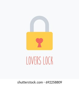 simple clean yellow padlock. lock of love or lovers lock vector concept. Keyhole heart shaped isolated cartoon flat design icon. couple in honeymoon or wedding & valentines day symbol or sign