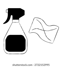 Limpieza simple de la botella de detergente e ilustración de tela