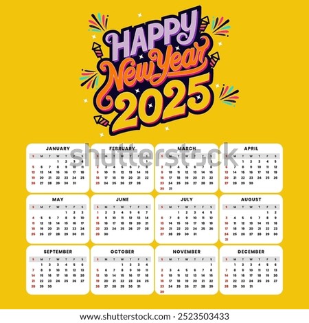 Simple and Clear 2025 Calendar for New Year Celebrations