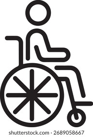 Einfaches, klares schwarz-weißes Symbol einer Person im Rollstuhl, das Barrierefreiheit und Behinderung darstellt.