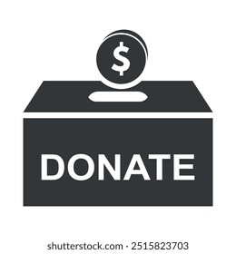 Un ícono de donación simple y claro muestra una moneda cayendo en una caja de donación, simbolizando el acto de donar a la caridad y apoyar causas importantes.