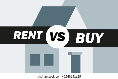 Ilustración simple y clara de la elección entre compra y alquiler de una casa, decisión o consejo de propiedad inmobiliaria.