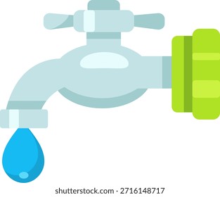 Una ilustración simple y clara de un grifo azul claro con una sola gota de agua azul que cae de su pico, que simboliza la conservación del agua y la importancia de ahorrar agua.