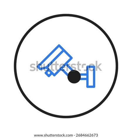 A simple but clear illustration shows a blue outline of a security camera mounted on a wall. Perfect for illustrating security systems, surveillance, and crime prevention measures. Designed with