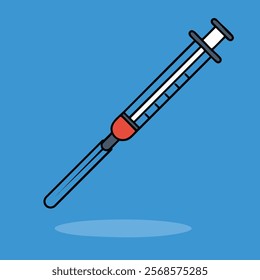 Simple and clear Injection or Syringe with Cap flat design icon for sticker decoration, presentation element, or something else with lines and rounded styles also isolated with color