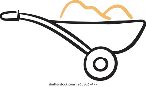 A simple and clear line art illustration of a hammer, featuring a black outlined head and handle with an orange accent on the grip.
