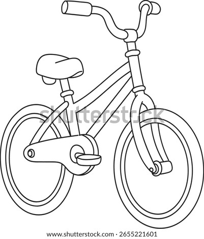A simple and clear line art illustration of a child's bicycle, showcasing its basic components like the frame, wheels, seat, and handlebars.