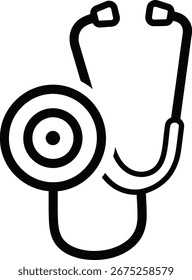 A simple and clear line art rendering of a stethoscope. This icon symbolizes healthcare medical diagnosis and the essential tools used by doctors and nurses.