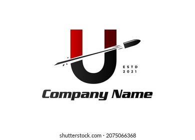 Diseño inicial del logotipo de ilustración simple, transparente y moderno combinado con disparo de bala.