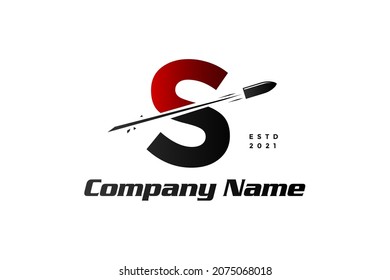 Simple, Clear and Modern illustration logo design initial S combine with bullet shot.