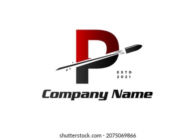 Simple, Clear and Modern illustration logo design initial P combine with bullet shot.