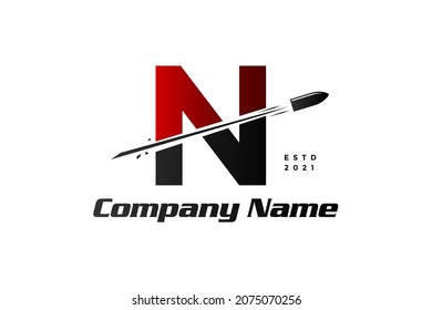 Simple, Clear and Modern illustration logo design initial N combine with bullet shot.