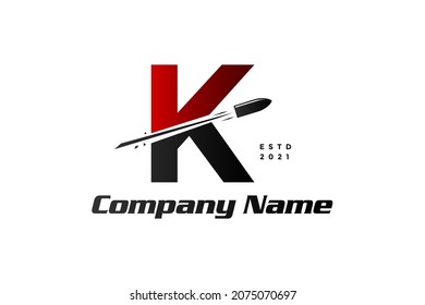 Simple, Clear and Modern illustration logo design initial K combine with bullet shot.