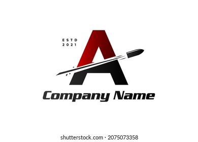 Diseño inicial del logotipo de ilustración simple, transparente y moderno A combinado con disparo de bala.