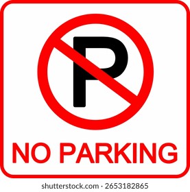 Vector simple y claro de la señal de "No estacionamiento" con el círculo rojo audaz, la barra y el borde. Perfecto para señales de tráfico, restricciones de área de estacionamiento y diseños relacionados con el tráfico.