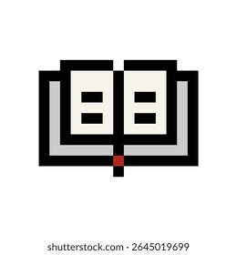 Simple and clear open book in pixel style, useful for education themes, online learning, or reading applications.