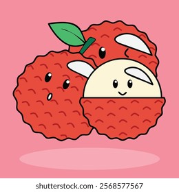 Simple and clear Rambutan flat design icon for sticker decoration, presentation element, or something else with lines and rounded styles also isolated with color