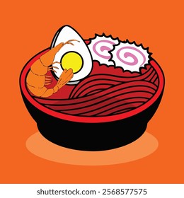 Simple and clear Ramen flat design icon for sticker decoration, presentation element, or something else with lines and rounded styles also isolated with color