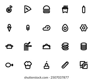 Simple and clear UI (food) for the needs of icons in applications or web or something else with lines and rounded styles in 24px