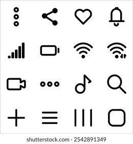 Simple and clear UI icons for the needs in applications or web or something else with lines and rounded styles