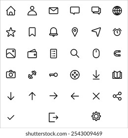 Simple and clear UI icons for the needs in applications or web or something else with lines and rounded styles