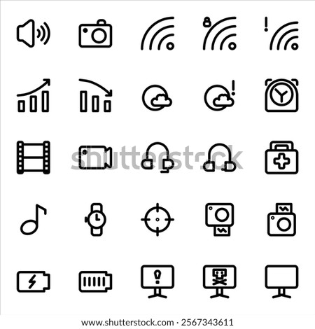 Simple and clear UI icons set for the needs in applications or web or something else with lines and rounded styles