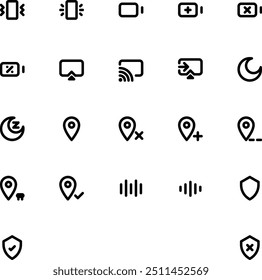 Simple and clear UI icons (ver. 9) for the needs in applications or web or something else with lines and rounded styles in 24 px